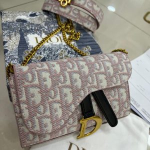 Dior Oblique Canvas Saddle Wallet on Chain Bag con Cinturón