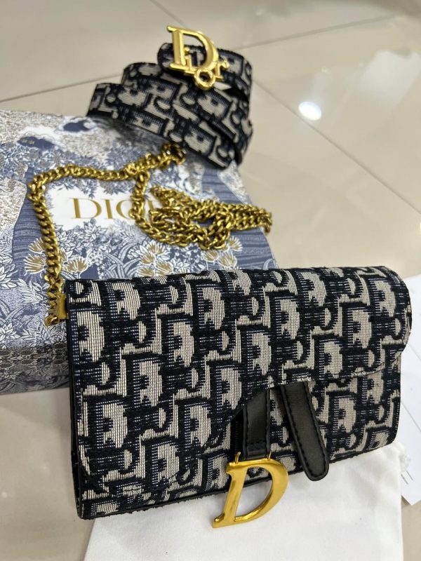 Dior Oblique Canvas Saddle Wallet on Chain Bag con Cinturón - Imagen 4