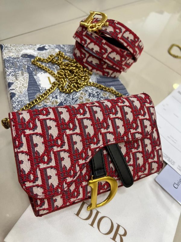 Dior Oblique Canvas Saddle Wallet on Chain Bag con Cinturón - Imagen 2